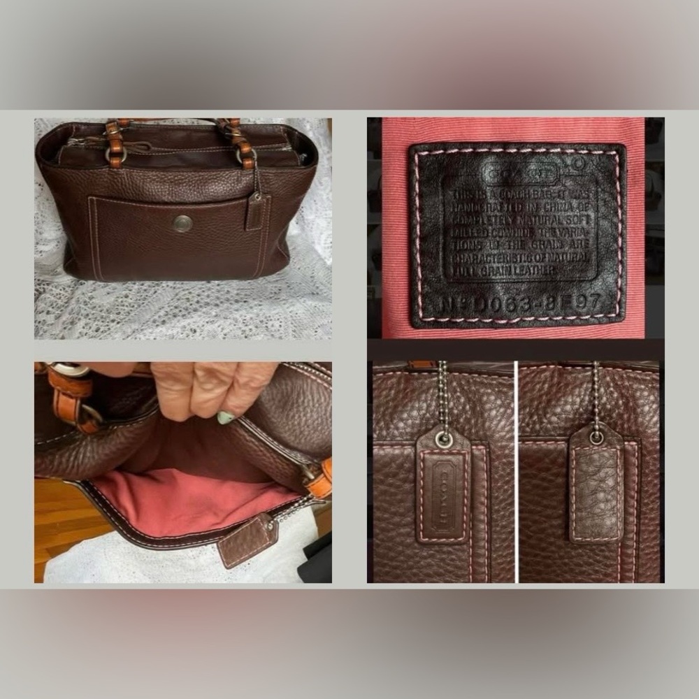Coach Brown Leather Shoulder Bag with Tan Handles - Picture 9 of 16